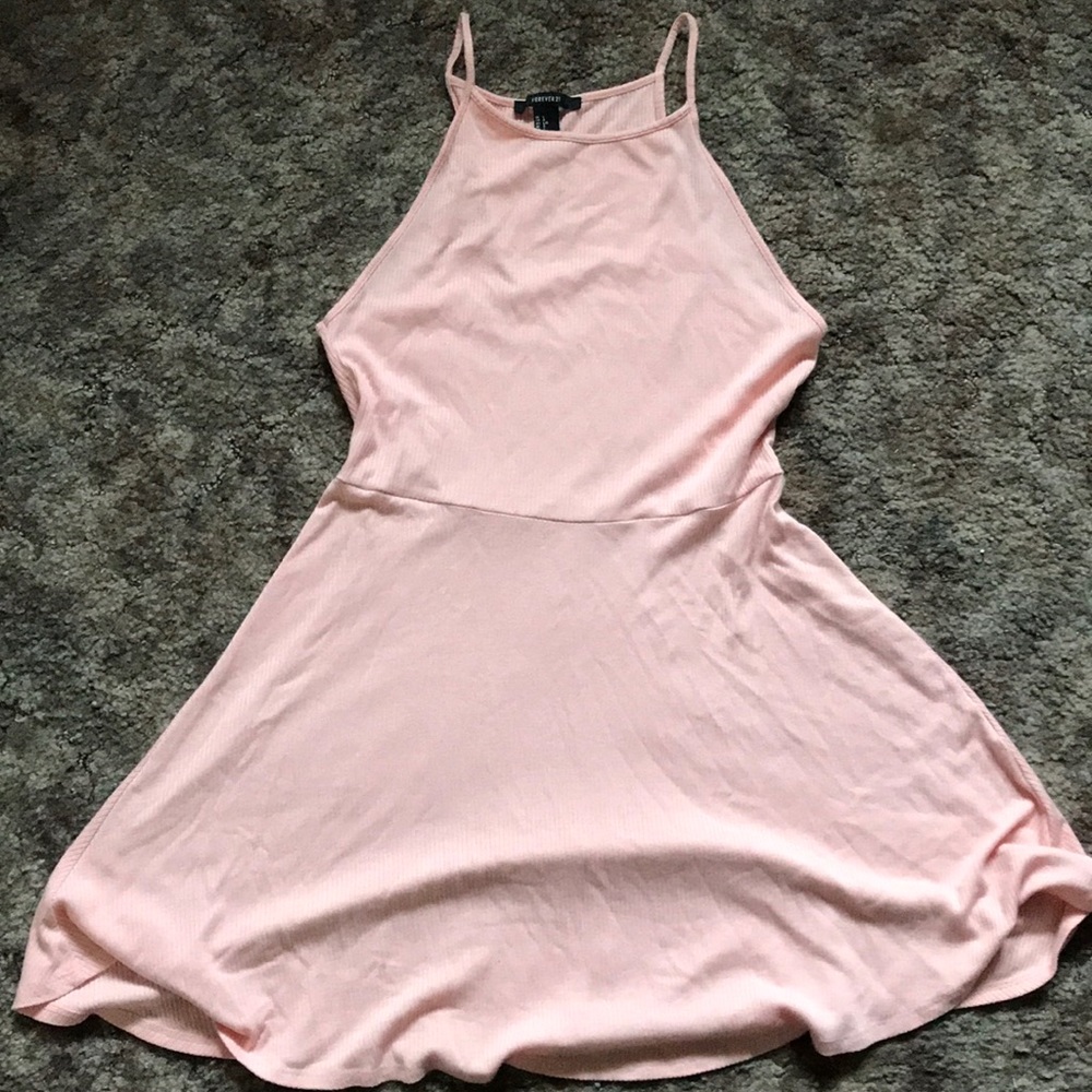 Peach ribbed high neck skater dress